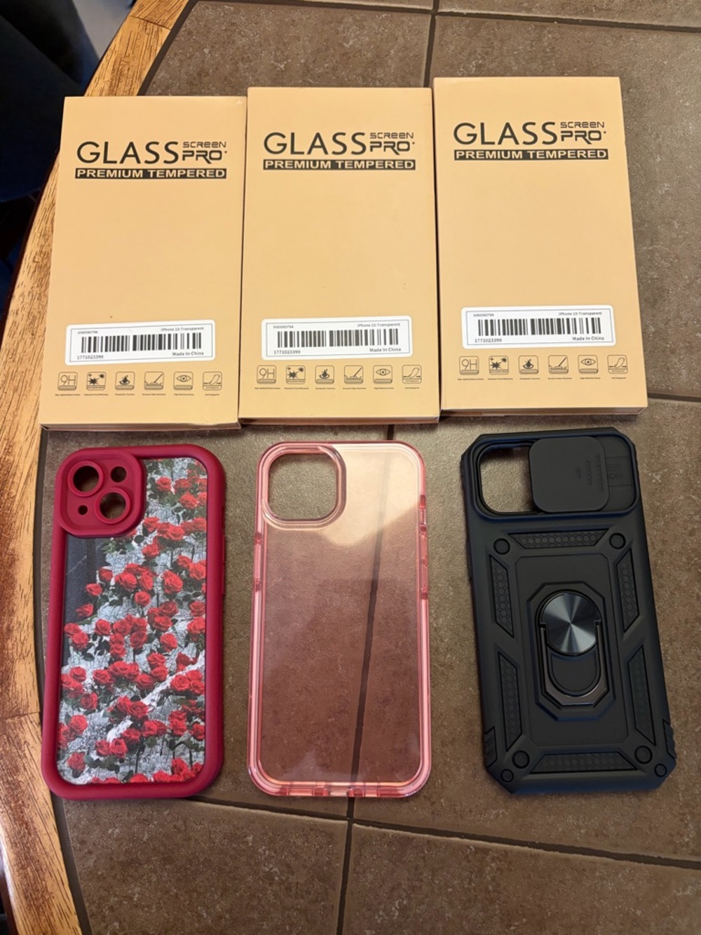 Glass Screen Pro Tempered Glass and 3 Phone Cases Bundle - Red, Pink, Black
